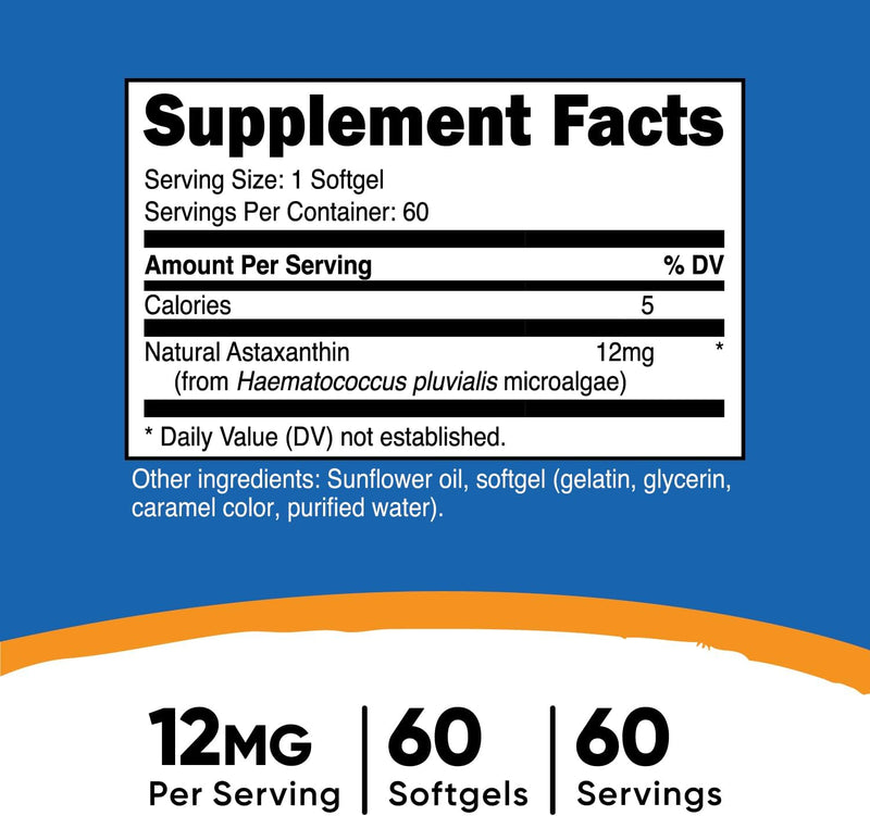 Nutricost Astaxanthin 12mg, 60 Softgel Cápsulas