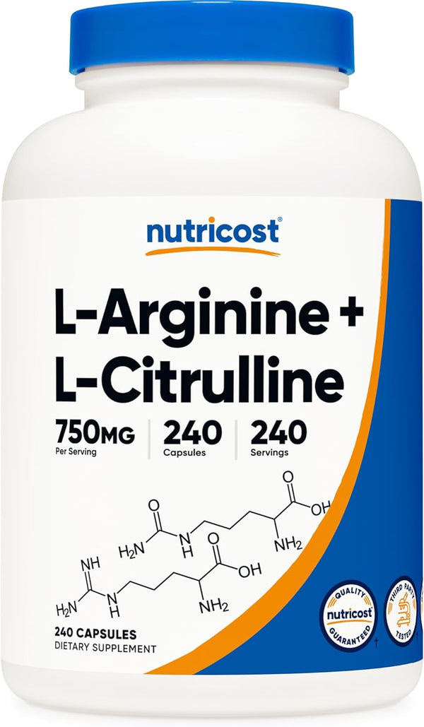 Nutricost L-Arginina L-Citrulina Complex 750 mg, 240 cápsulas - Sin OMG