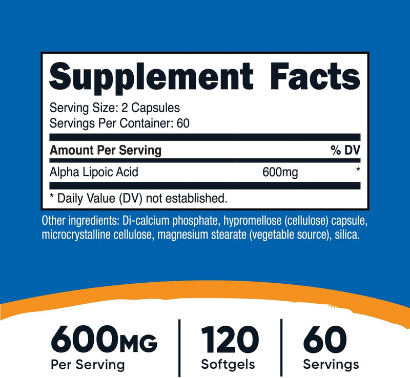 Nutricost Ácido Alfa Lipoico 600 mg - 120 Cápsulas 60 Porciones