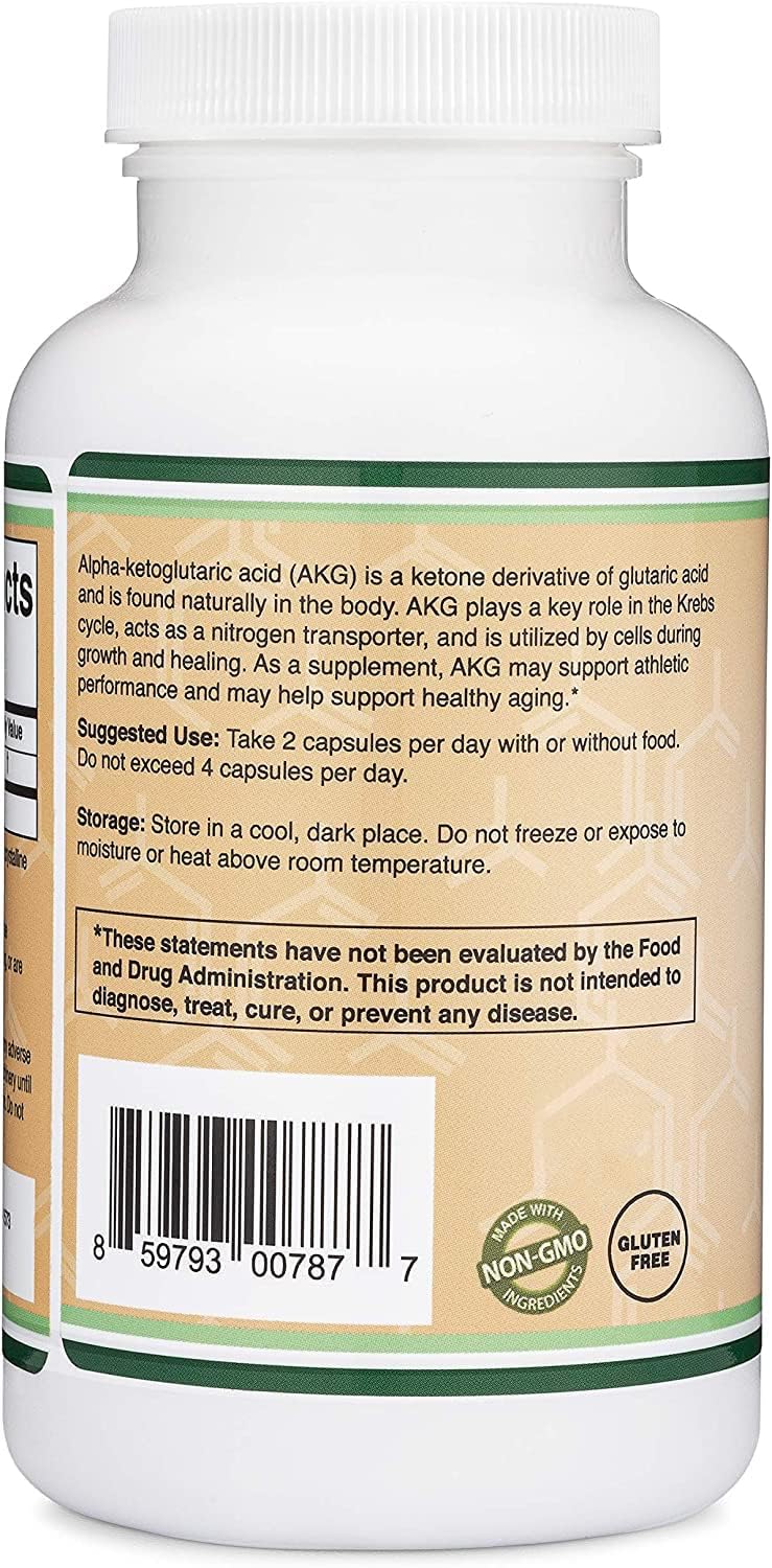 Double Wood Suplemento AKG (ácido alfa cetoglutárico) 1000 mg por porción, 180 cápsulas