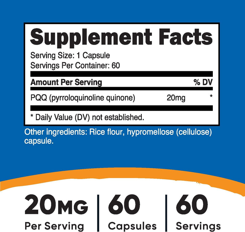 Nutricost PQQ (pirroloquinolina quinona) 20 mg, 60 cápsulas