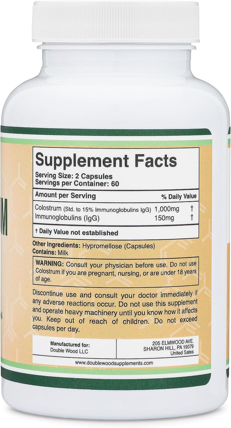 Double Wood Suplemento de calostro 120 cápsulas, 1,000 mg por porción