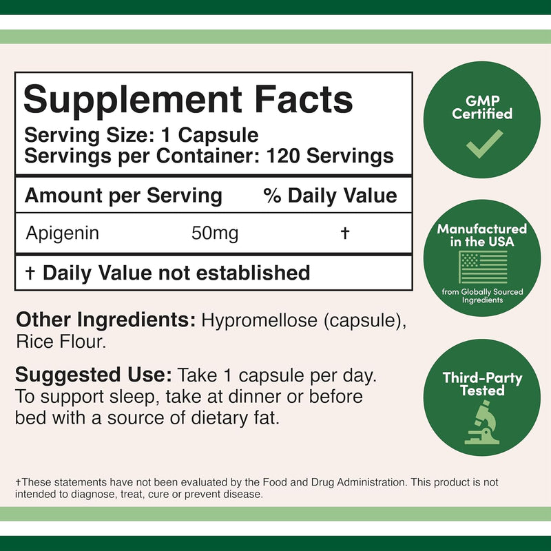 Double Wood Suplemento de Apigenina – 50 mg por cápsula, 120 unidades