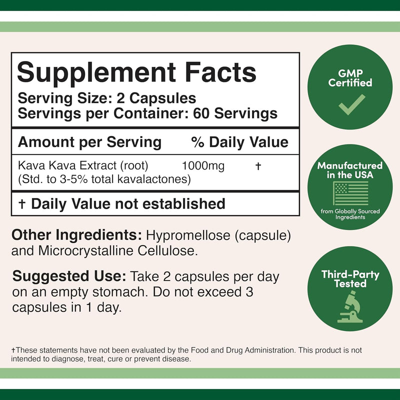 Double Wood Suplemento Kava 1000 mg, 120 cápsulas