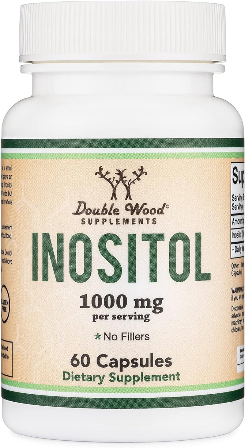 Double Wood Cápsulas de inositol (Myo Inositol) 1000 mg PCOS suplementos para mujeres 60 unidades