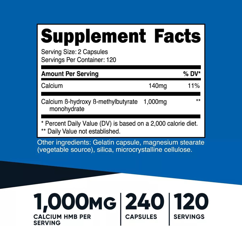 Nutricost Suplemento Hmb 1000mg De Calcio 240 Capsulas