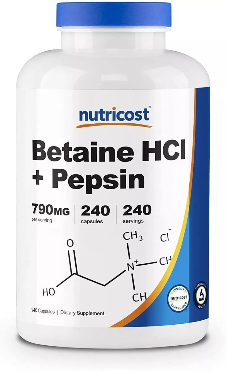 Nutricost Betaína Hcl + Pepsina Nutricost 790mg 240 Cápsulas