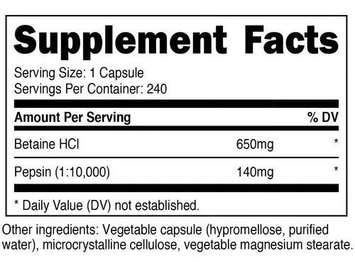 Nutricost Betaína Hcl + Pepsina Nutricost 790mg 240 Cápsulas